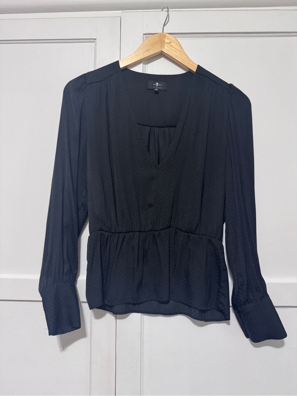 7 For All Mankind Black V-Neck Long-Sleeve Peplum Blouse